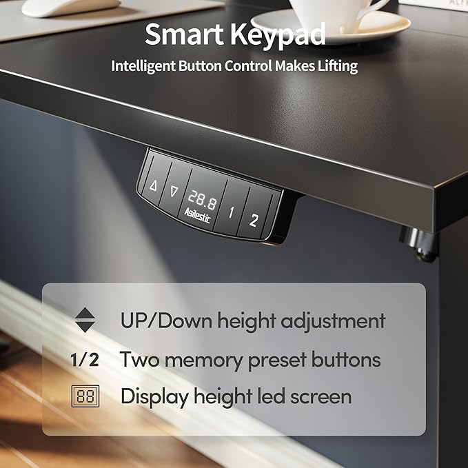 Agilestic Electric Standing Desk, Large 63 x 24 Inches Height Adjustable Desk, Sit Stand up for Work Office Home, Ergonomic Rising Gaming Computer Table with Memory Preset, Black