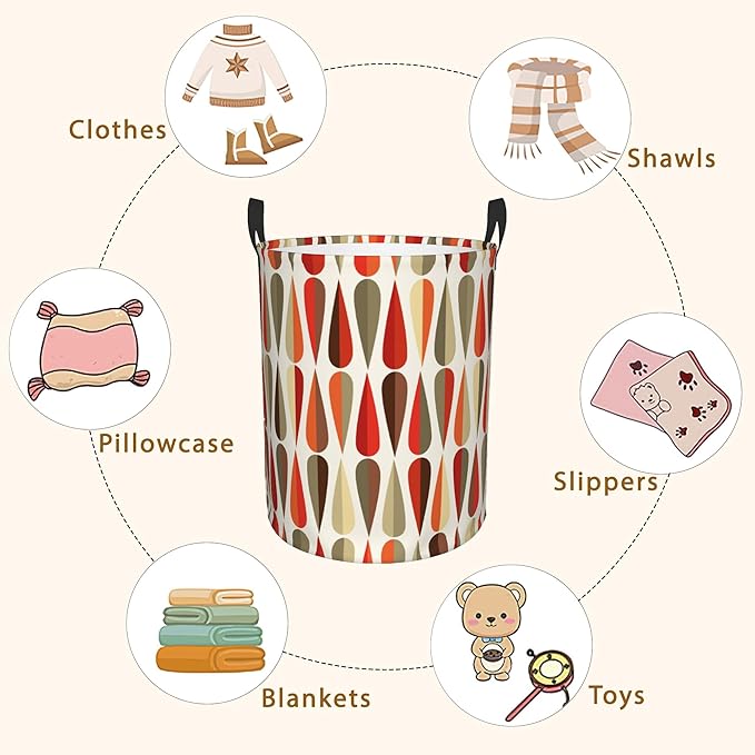Laundry Hamper, Mid-century Modern Style Abstract Laundry Basket,Waterproof Foldable Storage Bin for Bedroom,Clothes Organizer Basket,Toys Box 16x20 Inch