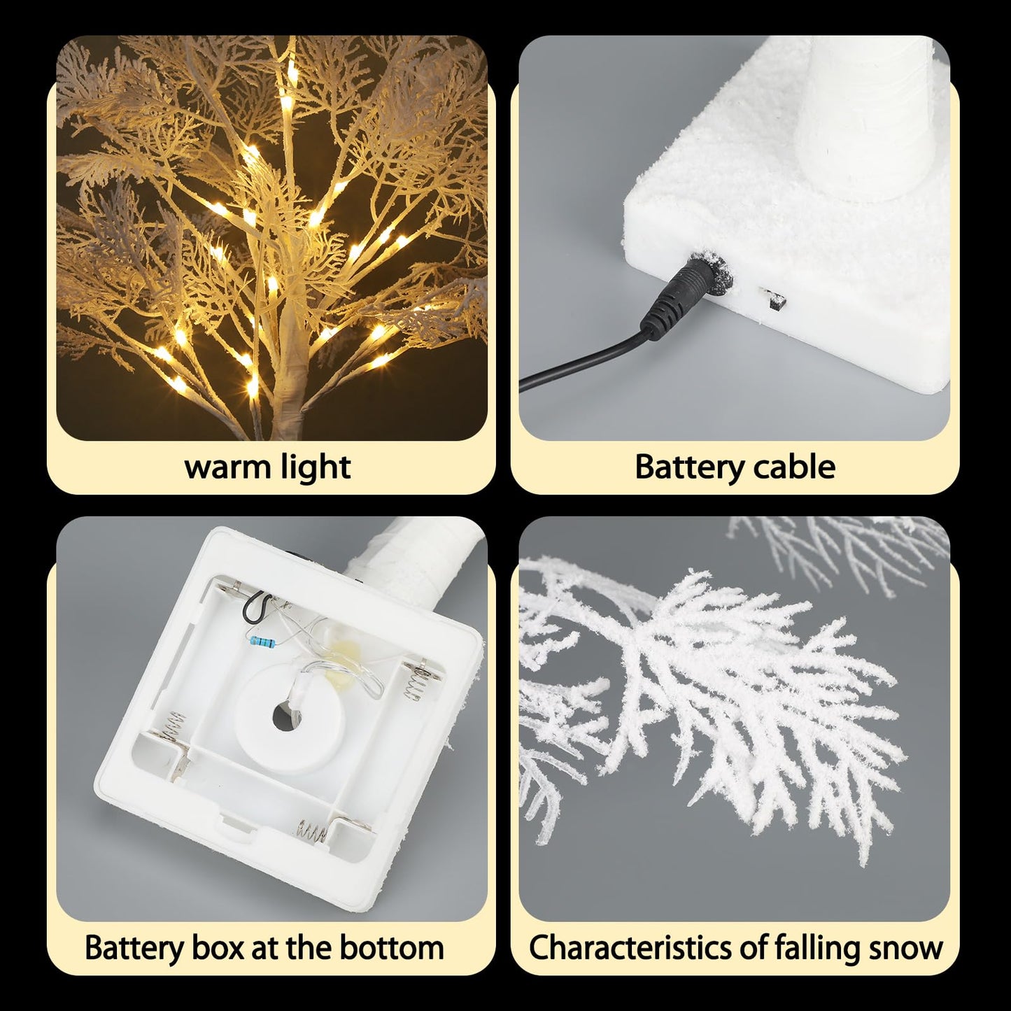 Quzzil 2 Pack Flocked Tabletop Christmas Tree with Lights 24 Inch Artificial Small White Christmas Snow Birch Tree Frost Battery Powered/USB Table Centerpiece for Indoor Mantel Holiday Decor