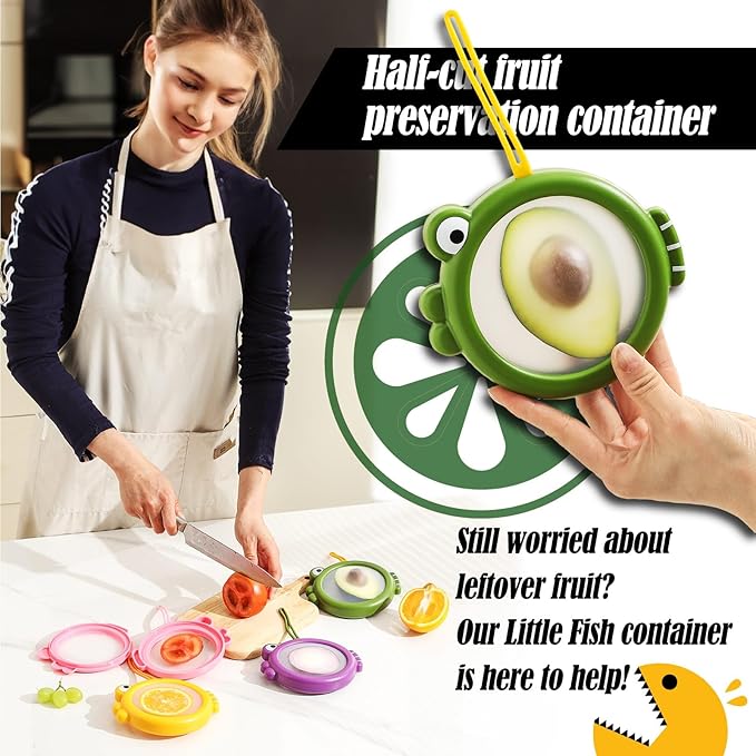 Avocado & Onion Saver – 4-Pack Reusable Food Storage Containers for Fridge – Fish-Shaped Keepers for Tomato, Garlic, Lemon – Help Reduce Food Waste