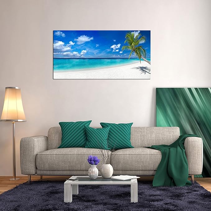 XXMWallArt FC2450 Seascape Wall Art Tropical Paradise Beach With White Sand and Coco Palms Canvas Wall Art Summer Beach Nature Pictures for Living Room Bedroom Home and Office Wall Decor