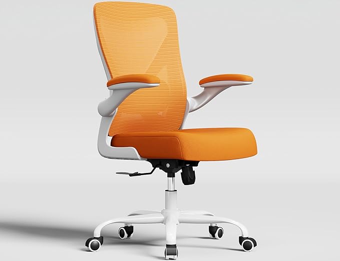 Ergonomic Office Chair - X-Shaped Computer Desk Chair Comfy, Gaming Chair, Office Chair with Lumbar Support, Mesh Office Chairs, Desk Chair for Long Hours(White-Orange)