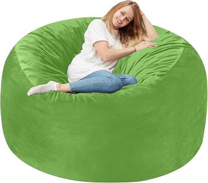 Homguava 4 FT Bean Bag Chair: 4' Bean Bags with Memory Foam Filled, Large Beanbag Chairs Soft Sofa with Dutch Velvet Cover-Lime