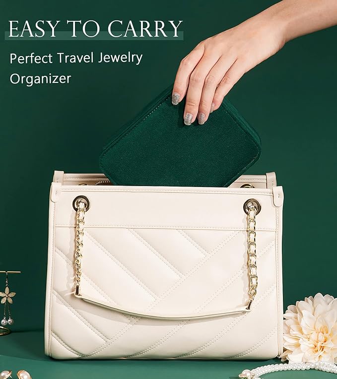 Homde Jewelry Box Small for Women: Ring Earring Organizer Storage for Dresser - Necklace Bracelets Holder with Multi Compartments(Dark Green)