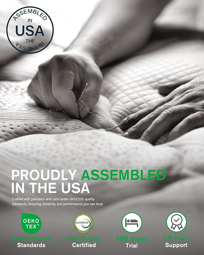 Life Balance Queen Size Mattress, 10 Inch Cooling-Gel Memory Foam Mattress Made in USA, CertiPUR-US Certified Mattresses in a Box, Medium Firm, Pressure Relief, Motion Isolation, CY-10-Q-V