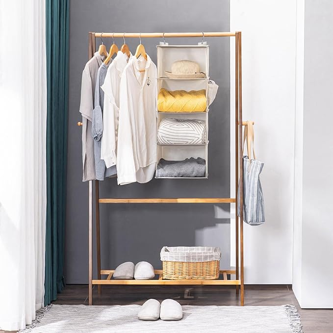 Hanging Closet Organizer, 4-Shelf Closet Hanging Storage Shelves, Beige