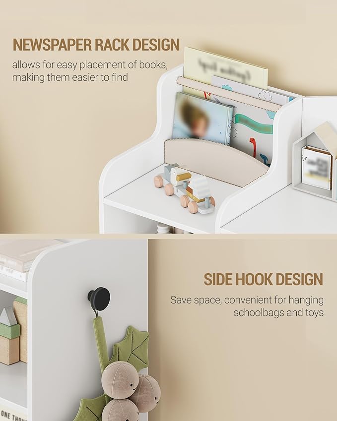 Toy Storage Organizer, Toy Shelf with 8 Storage Bins, Playroom Storage, Kids Bookshelf, 4-Tier Toddler Bookshelf for Children's Room, Bedroom, Living Room, Study Room, Nursery White KB43003W