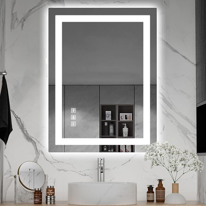 LED Mirror for Bathroom, 24x32 Inch Backlit + Front Lighted Bathroom Vanity Mirror with Lights for Wall, Double Light Strips, 3 Colors, Shatter-Proof, Anti-Fog and Brightness Memory