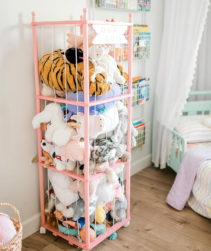 Mloong Stuffed Animal Zoo Storage, Pink Wood Stuffed Animal, Gift for Nursery Playroom Kidroom Bedroom (54inch)