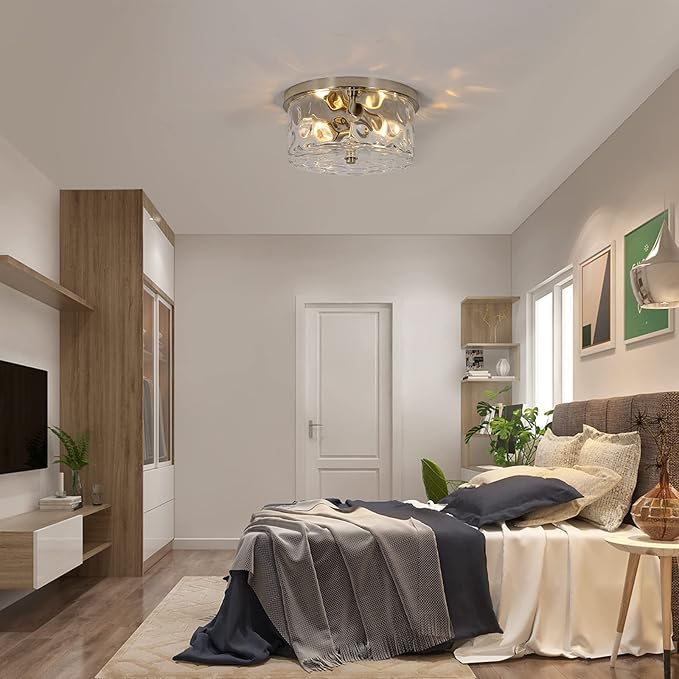 2-Light Flush Mount Ceiling Light Farmhouse Kitchen Island Ceiling Light with Bubble Glass Close to Ceiling Light Fixture for Living Room Bedroom Foyer Hallway