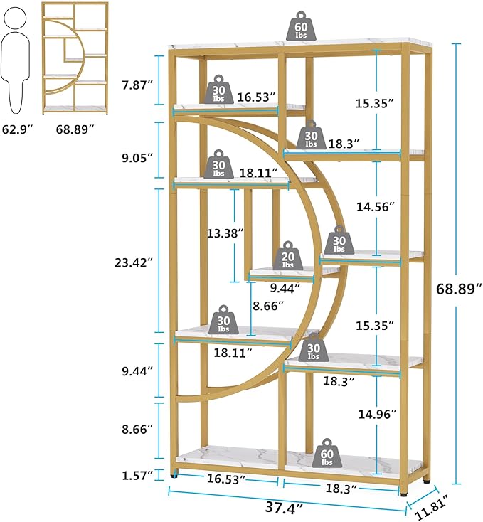 Tribesigns Bookshelf Industrial 5 Tier Etagere Bookcase, Freestanding Tall Bookshelves Display Shelf Storage Organizer with 9-Open Storage Shelf for Living Room, Bedroom