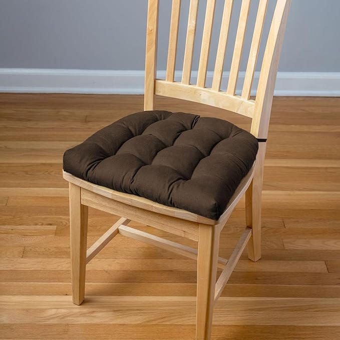 Barnett Home Decor Cotton Duck Brown Dining Chair Pad with Ties - 15 x 17 Size Small Chair Cushion - Latex Foam Fill - Machine Washable, Reversible, Solid Color, 100% Cotton, Made in USA