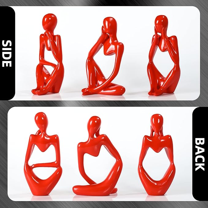 Thinker Statue Gold Decor Abstract Art Sculpture, Golden Resin Collectible Figurines for Home Living Room Office Shelf Decoration, Great Gifts Ideas (Red)