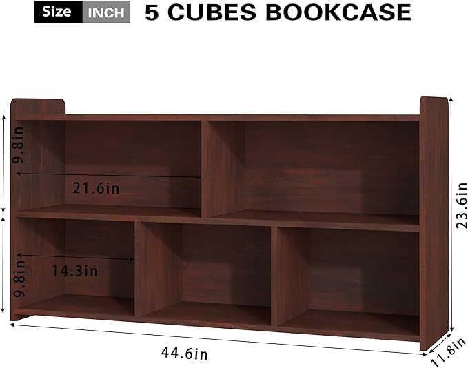 Book Shelf for Kids, 5 Cubes Storage Organizer Montessori Shelf, Wooden Kids Bookcase, Toy Storage Organizer for Children, Cherry Toddler Bookshelf Cube Shelf for Kid’s Room, Classroom