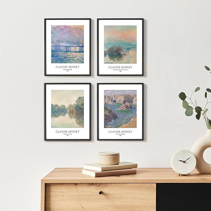 EVOLE HOME Claude Monet Art Prints, Set of 4 Wall Art, Unframed 8x10 Art Prints, Giclée Prints, Impressionism Art Poster for Home Decor, Office Wall Decor, Gift for Men, Women