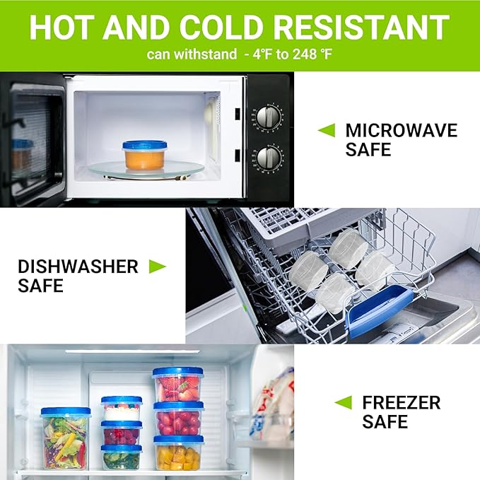 8 oz Freezer Storage Containers with Twist Top Lids, 10 Pack Reusable Meal Prep Containers Plastic Stackable Leakproof Food Storage Containers for Soup, Sauce, Salad, Leftover, Oats