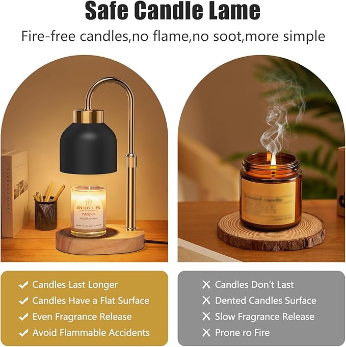 Candle Warmer Lamp with Dimmer Adjustable Height,Mothers Day Gifts,2/4/8H Timer,Vintage Home Decor for Scented Jar