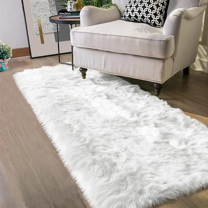 Latepis Runner Rugs for Hallway 2x10 White Faux Fur Rug Sheepskin Rugs for Living Room Washable Fluffy Rug for Bedroom Coushin Rectangle