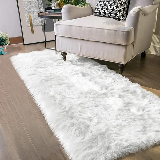 Latepis Runner Rugs for Hallway 2x10 White Faux Fur Rug Sheepskin Rugs for Living Room Washable Fluffy Rug for Bedroom Coushin Rectangle