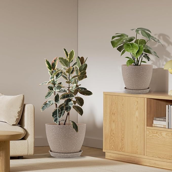 Plant Pots- 8.5/7.5/6.5/6 Inches 4 Pack Plastic Planters,Indoor Decor Flower Pots with Drainage Holes and Tray,Home Decor Flower pots for Indoor Plants Cactus, Succulents