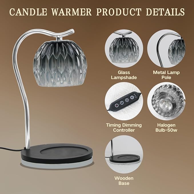 GEEZO Fragrance Candle Warmer Lamp，Electric Candle Warmer with Timer & Dimmer，Mom Christmas Birthday Gifts for Women, House Warming Gifts New Home Bedroom Decor