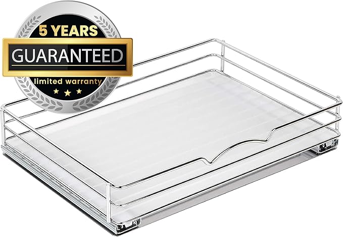 Pull Out Cabinet Organizer for Spices, Cans - Heavy Duty with Lifetime Limited Warranty- Pull Out Spice Rack- Cabinet Pull Out Shelf for Cans,Dishes, Etc, 14-3/8"Wx 10-1/2"D x 2-3/4” H, Chrome