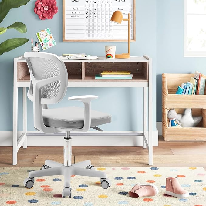 HONEY JOY Kids Desk Chair, Height Adjustable Children Study Chair, Swivel Mesh Task Student Chair, Universal Casters, Child Computer Desk Chair for Boys Girls Age 3-10 (Gray)