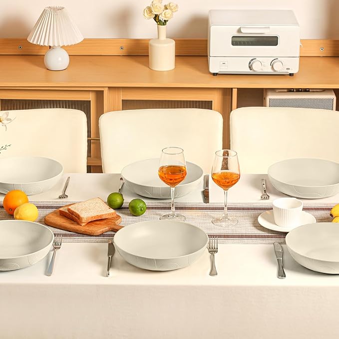 Homienly 65 oz Large Salad Bowls Wheat Straw Big Bowls 10 inch Serving Bowls Wheat Straw Plates Bowls Set of 6 Wide and Shallow Bowls for Kitchen Dishwasher Safe-Beige