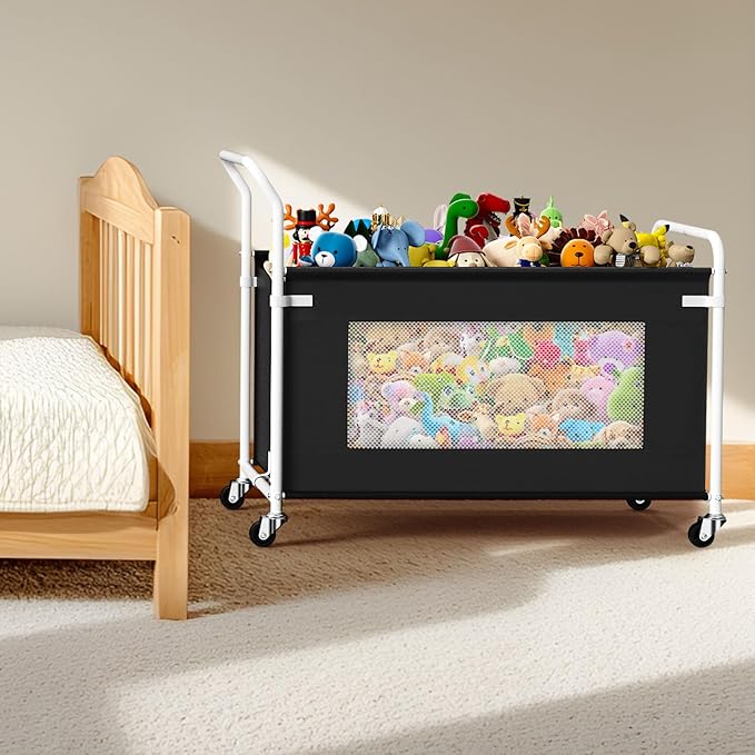 KEEGH Extra Large Toy Box for Kids with 360° Rotating Wheels, Heavy Duty Toy Chest for Boys and Girls, Toy Storage Organizer for Kids, Toy Bins for Living Room, Nursery, Bedroom(Black)