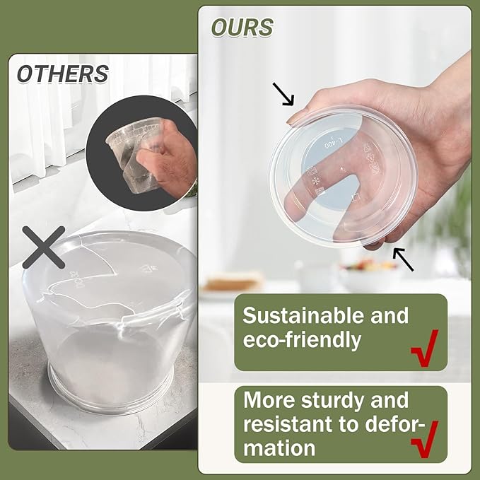 ASEVAT10oz+16oz Round Plastic Storage Containers With Lids Kitchen, Food Storage Container with Lid, Microwave Safe Bowls With Lids, Freezer Safe Jar, Slime, Soup, BPA Free Stackable