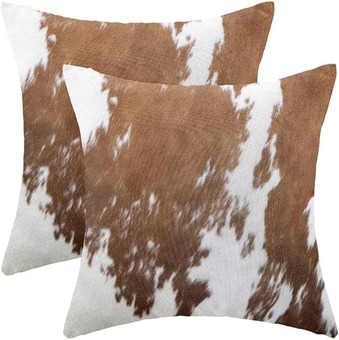 BETGINY Cow Print Pillow Covers 22X22 Inch Pack of 2, Western Brown Cowhide Throw Pillow Covers Square Cushion Farmhouse Animal Cow Print Pillow Cases for Bedroom Living Room Home Sofa Patio Outdoor