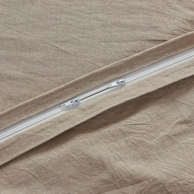 FACE TWO FACE Bedding Duvet Cover Set100% Washed Cotton Duvet Cover Linen Like Textured Breathable Durable Soft Comfy (Queen, Khaki)