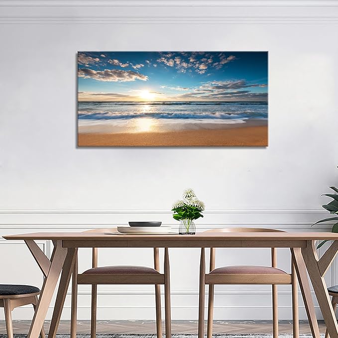 YYYYHPP YP1975 Beach Pictures Wall Art Beach Sunrise Over The Tropical Sea Pictures Print on Canvas Beach Wall Decor Beach Paintings for Home Decor Stretched and Framed Easy to Hang
