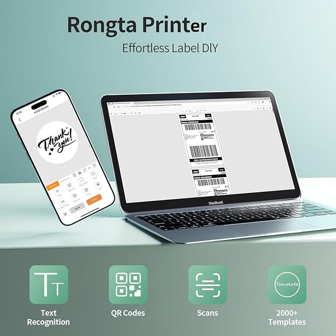 Rongta Thermal Shipping Label Printer, Bluetooth Wireless 4x6 Sticker Label Maker for Package, Compatible with Windows, Mac, Android & iPhone, Used for Business of Amazon, Ebay, Etsy, Shopify UPS