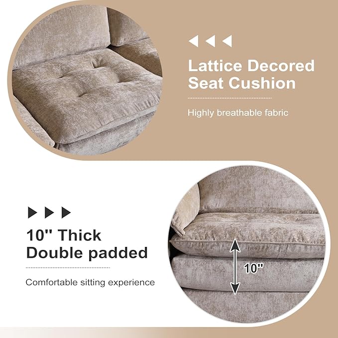 VINGLI 129” Oversized L-Shaped Cloud Sectional Sofa, Memory Foam Couch with Reversible Chaise Lounge, Comfy Couch with Double-Layer Deep Seat Cushions, Modern Sofa for Living Room, Chenille, Khaki