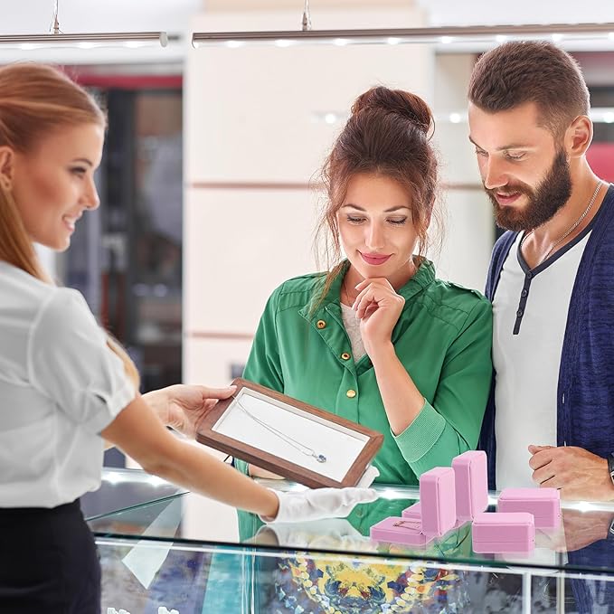 Sureio 24 Pcs Velvet Necklace Ring Boxes Bulk Earring Pendant Jewelry Gift Display Case for Proposal Anniversary Wedding Engagement Birthday Gift(Pink)