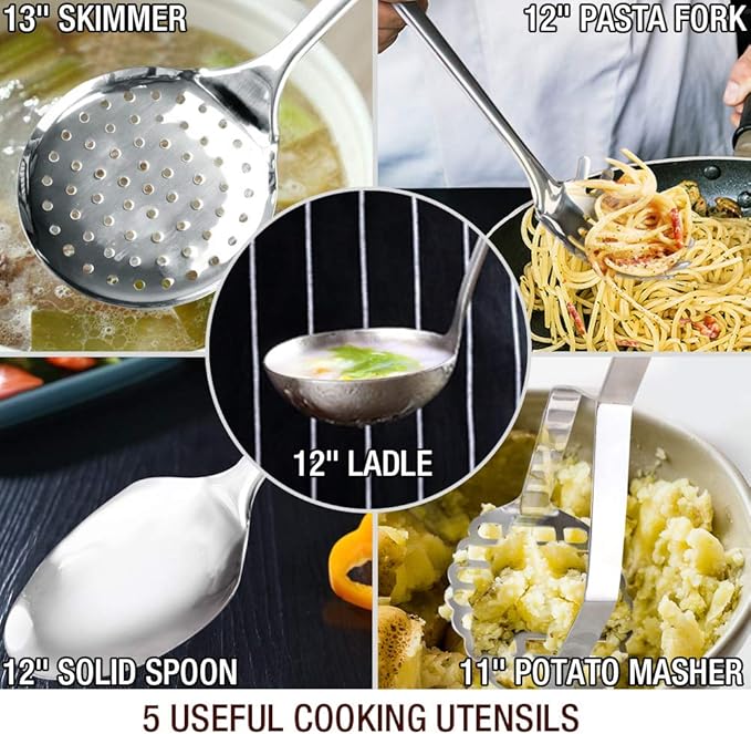 HOMICHEF 14-Piece Nickel Free Stainless Steel Cookware Set - Nickel Free Pots and Pans Set - Non-Toxic, Healthy Induction Cookware