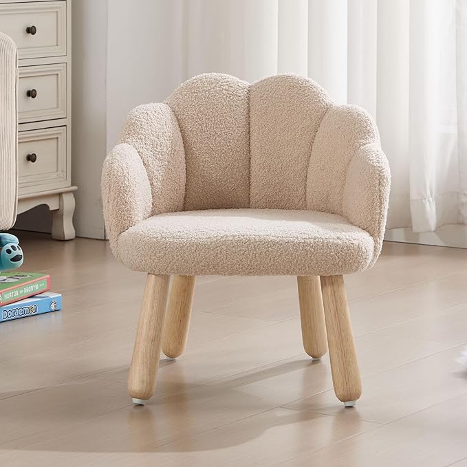 Toddler Chairs, Kids Chairs with Solid Wooden Frame, Toddler Armchair Comfy, Upholstered Kids Chair with Flower Back, Kid Sofa, Toddler Couch for Playroom, Kindergarten & Preschool, Khaki