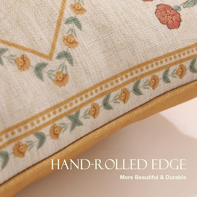 patdrea Designer Throw Pillow Covers for Couch 18"x18",Vintage French Linen Pillows Cover with Daisy Floral Pattern,Beige Soft Farmhouse Decorative Square Cushion for Bed,Outdoor,Set of 2