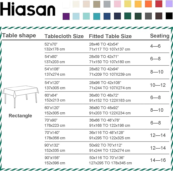 Hiasan Emerald Green Tablecloth for Rectangle Tables - Waterproof Washable Oblong Table Cloth for Dining Kitchen and Outdoor Use, 70 x 108 Inch