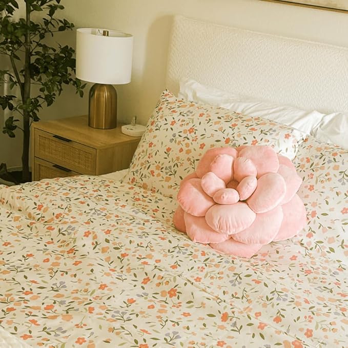 Green Philosophy Co. Camellia Plush Flower Pillow - Millenial Pink