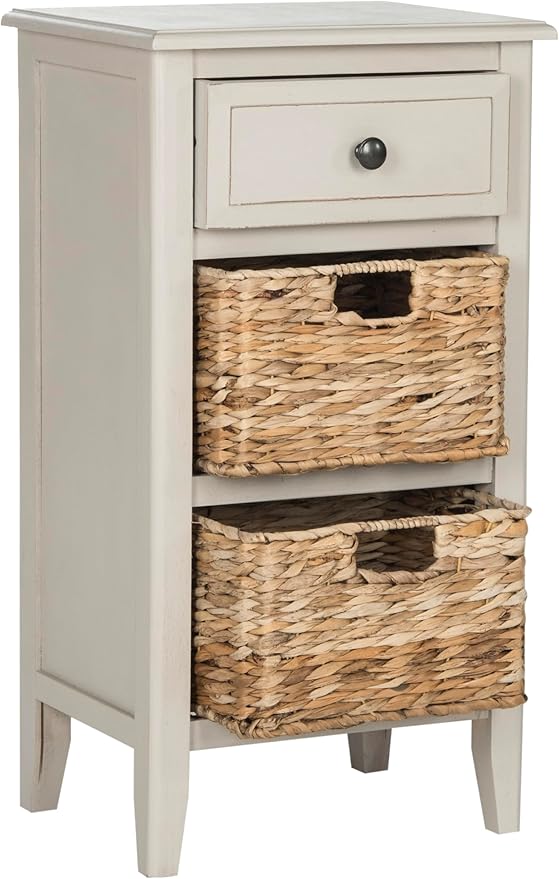 Safavieh Home Collection Everly Drawer Vintage Grey 1-Drawer 2 Removable Baskets Side Table