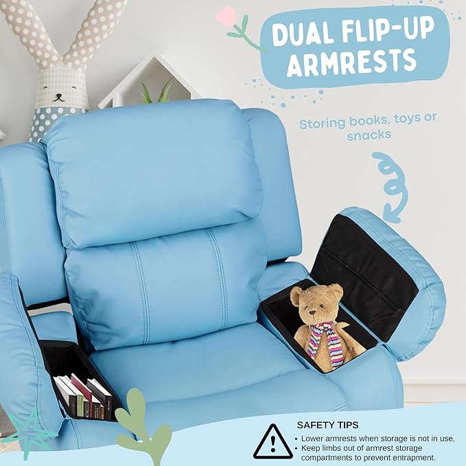 JC Home Macaron Kids Reclining Chair Leather Recliner Sofa Push Back Toddler Youth Children Child Ages 2-8