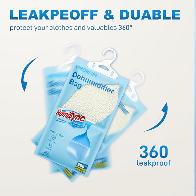 Moisture Absorbers Packets 9.8 OZ, Hanging Closet Dehumidifier Bags, Portable Humidity Absorber in Wardrobes, Bathrooms, Closet, Bedrooms, Attract and Trap Excess Moisture, Desiccant 10 Pack (Blue)