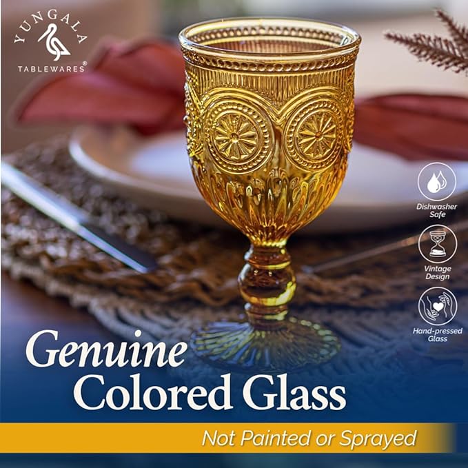 Amber Wine Glasses, set of 6 Glass Goblets made with Amber Glass (not coated or sprayed). Genuine Handcrafted Colored Glassware for your Fall Tablescape.