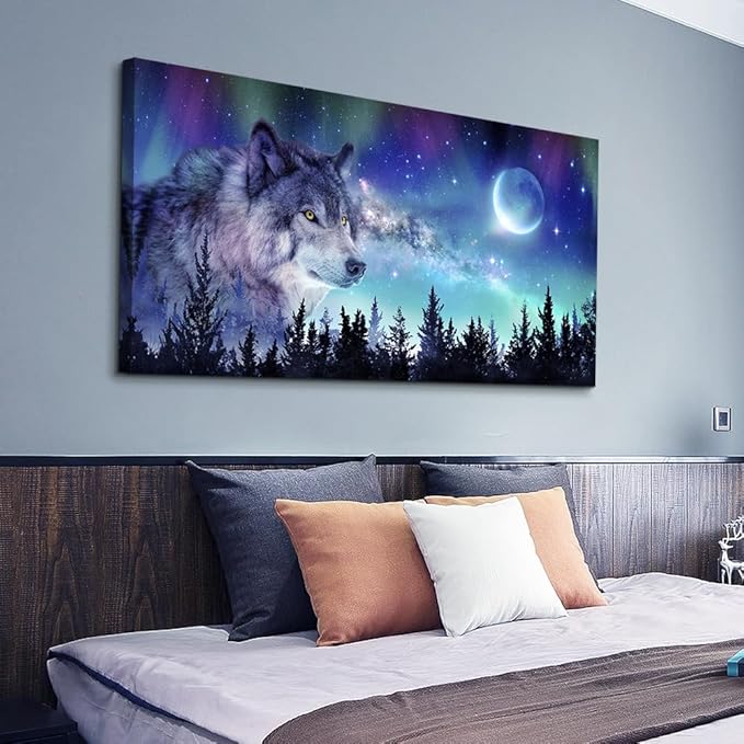 Canvas Wall Art For Living Room Large Wall Decor Paintings For Bedroom Modern Family Wall Decorations For Office Abstract Aurora Scenery Canvas Art Wolf Decor Pictures Artwork Posters Home Decoration