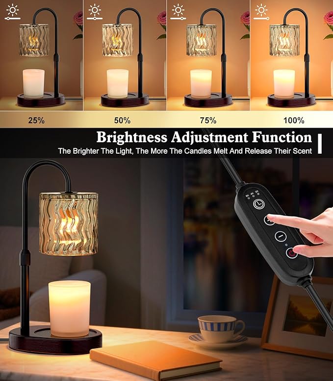 Candle Warmer Lamp Electric Timer: Dimmable Candles Warming Lamps - Height Adjustable Burner Jar - No Flame Scented Melts Wax - All Candle Jars Home Decor Table Light