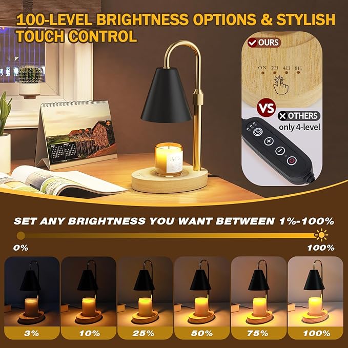Candle Warmer Lamp with Timer -Touch Dimmable & Adjustable Candle Lamps Warmer for Jar Candles, House Warming Gifts New Home Women Men Room Decor Wax Melts Lamp with 2 Bulbs, Black
