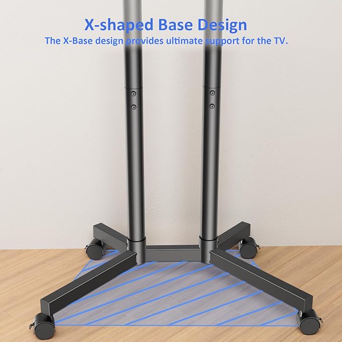 Rolling TV Stand for 32 to 65 inch TVs up to 88 lbs, Mobile TV Cart with Lockable Wheels, Height Adjustable, Max VESA 400x400mm, Portable Mobile TV Stand for Bedroom, Office, Outdoor, Black