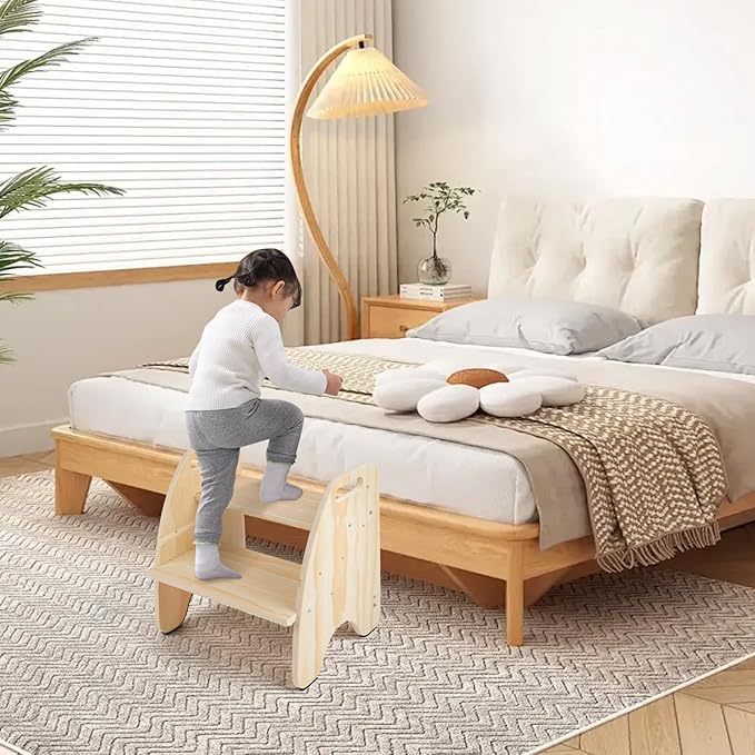 comfoyar 2 in 1 Toddler Step Stool, Wooden 2 Step Stool for Kids with Handles and Anti Slip Pad, Convertible Back Chair, Height Adjustable Potty Training Helper Stool for Bathroom Sink, Bedroom